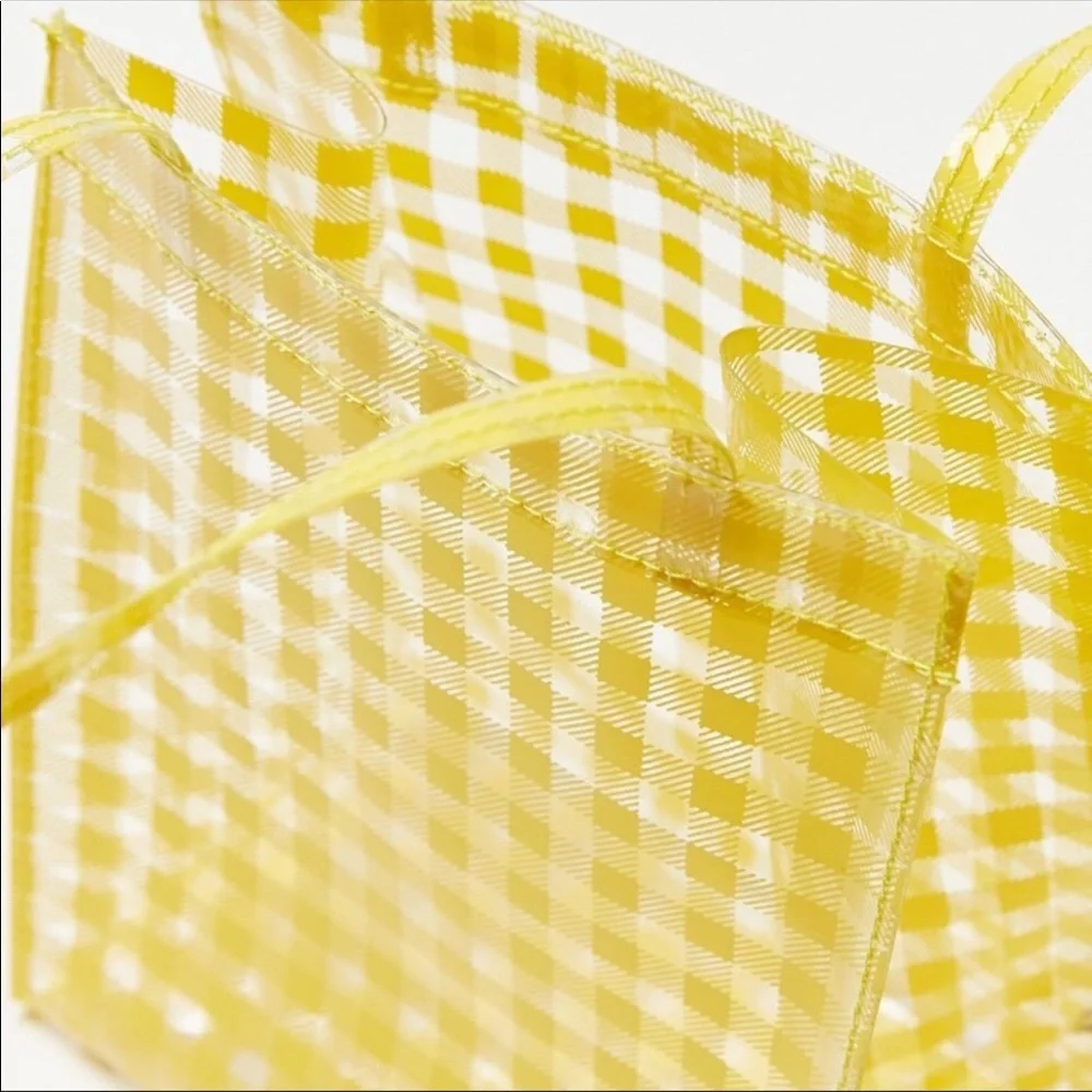 $3/20 Urban Outfitters Yellow Hello Gingham Plaid Printed Clear Mini Tote Bag - Picture 5 of 8